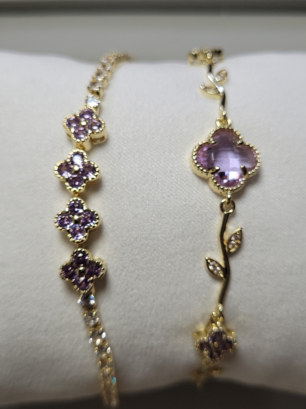 Gold-Tone Purple Flower Crystal Bracelet Set - Picture 4 of 5